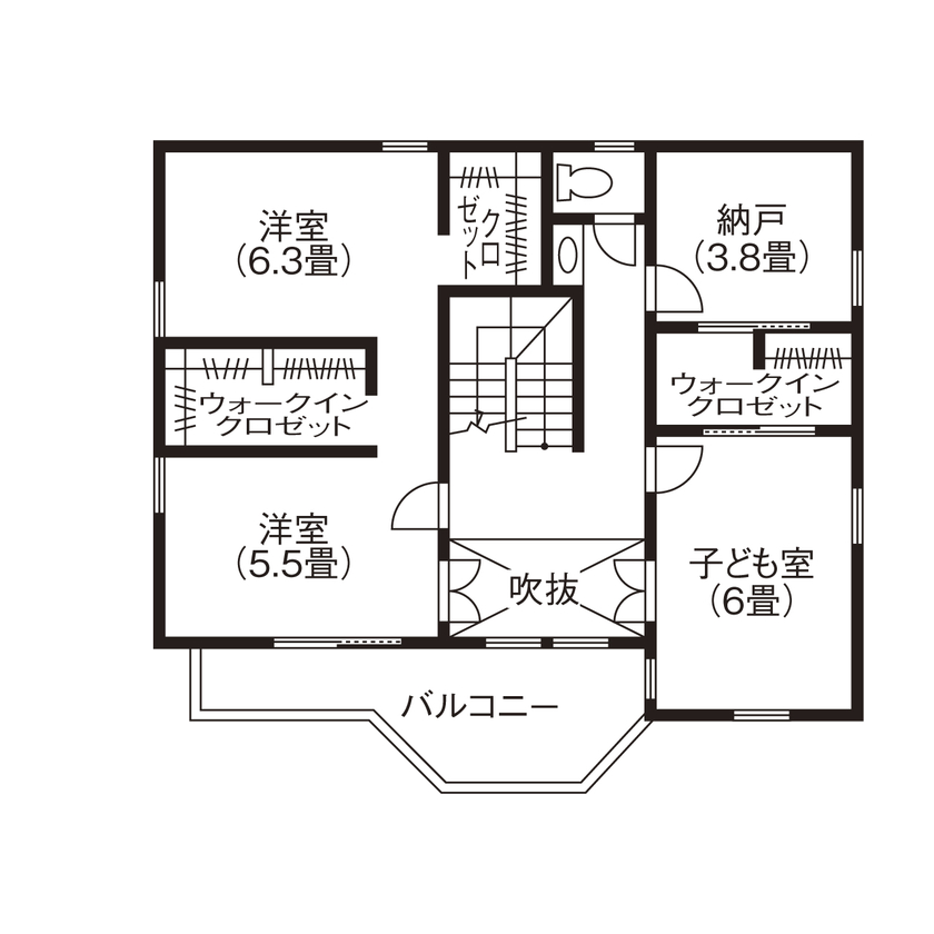 コグマホーム 【2000万円台/30坪台/輸入住宅/ガレージ/間取り図あり】施主の夢がつまったこだわりのアメリカンハウスの間取り図（４LDK+S）2階