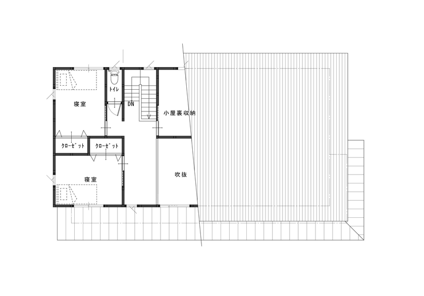 工房信州の家／フォレストコーポレーション 【3LDK・別荘・土間・薪ストーブ】美しい片流れ屋根の家の間取り図（３LDK＋土間サロン）2階