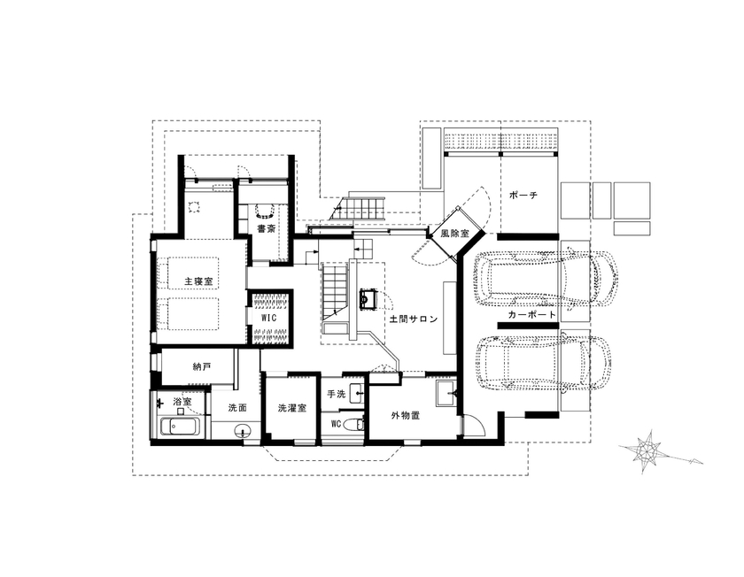 工房信州の家／フォレストコーポレーション 【3LDK・別荘・土間・薪ストーブ】最高の空間で非日常を楽しむ旧軽井沢の家の間取り図（３LDK＋土間サロン）1階
