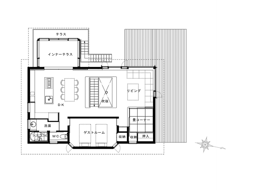 工房信州の家／フォレストコーポレーション 【3LDK・別荘・土間・薪ストーブ】最高の空間で非日常を楽しむ旧軽井沢の家の間取り図（３LDK＋土間サロン）2階