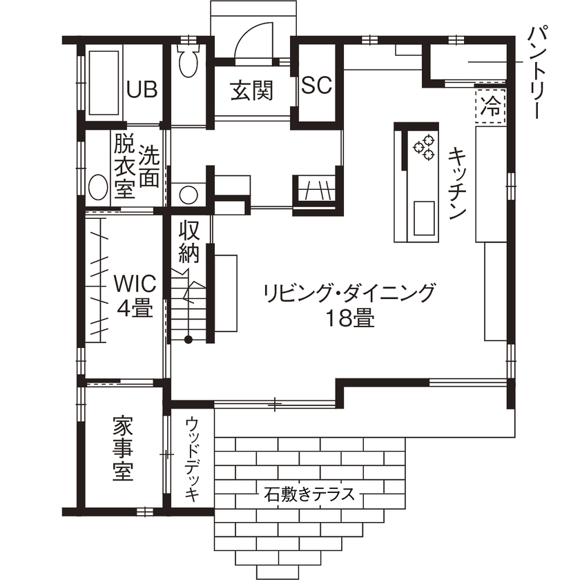 家守 【間取り図有り/37.8坪/3,200万円】歴史ある蔵の素材を住まいに生かし、自然豊かな風景を愛でる木の住まいの間取り図（2LDK）1階