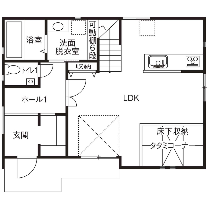 清栄コーポレーション 【京都市】2階建【1500万円～1999万円】大きな軒とバルコニーが印象的な、カッコイイ家の間取り図（３LDK+タタミコーナー）１階