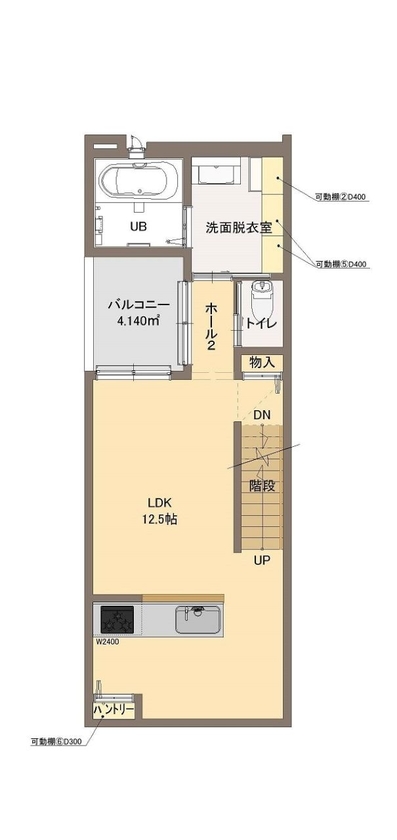 清栄コーポレーション 【京都市・狭小・コンパクト】二間間口でも余裕の住み心地。シンプルモダンな防音スタジオのある家の間取り図（３LDK+２WIC）２階
