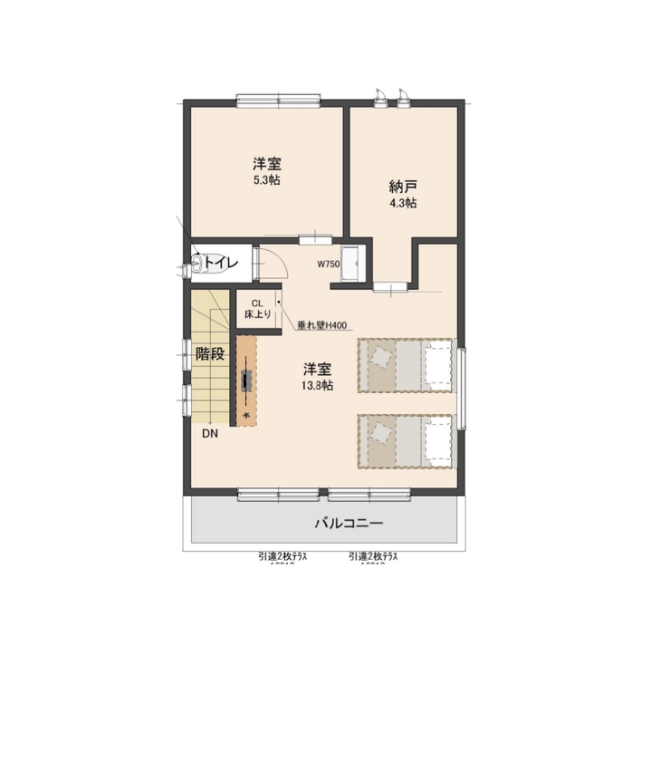 清栄コーポレーション 【京都市｜1000万円台|間取り】耐震性も断熱性も追求し、バリアフリーを実現。予算が活きる賢い家づくりの間取り図（２LDK＋S）２階