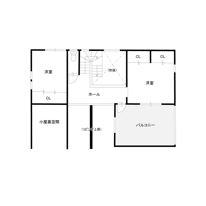 新日本建設 【吹き抜け/通り土間/スキップフロア】人がたくさん集まる大空間LDKのある平屋風に暮らせる2階建ての間取り図（4LDK）２階