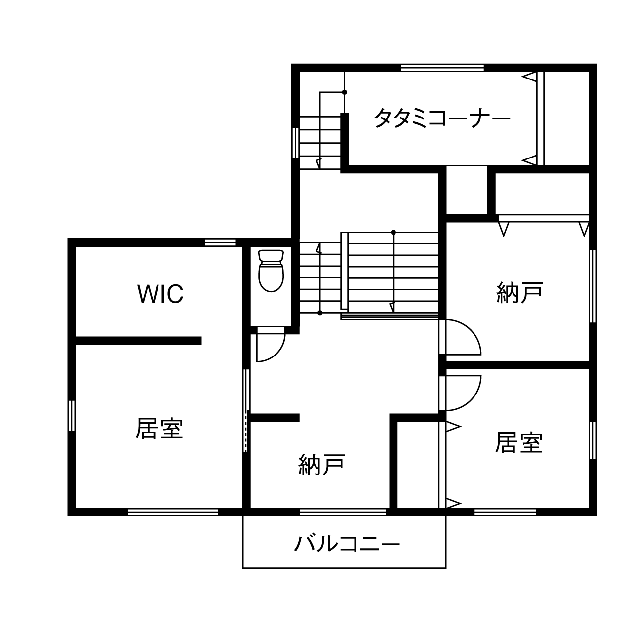アキュラホーム（AQ Group） 【2000万円台/39坪/間取り図有】ハンモック、囲炉裏、ホームシアター、オモチャ箱のような楽しい住まいの間取り図（4LDK）2階
