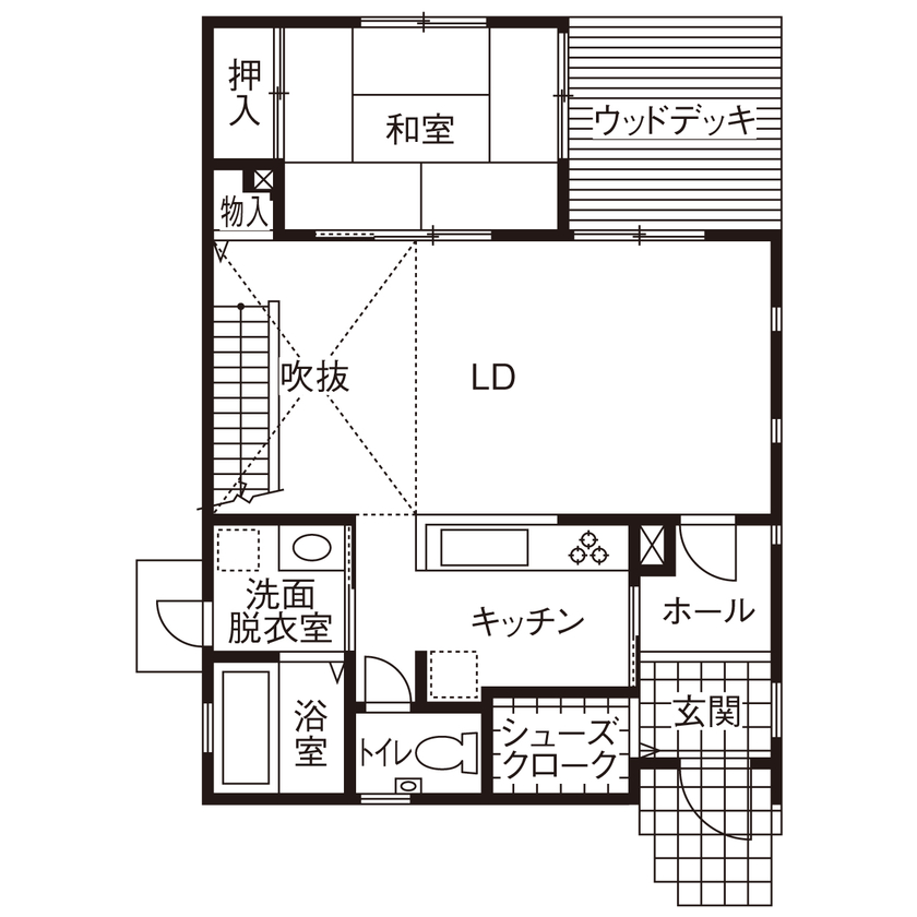 ゆめすみか（吉村一建設） 【~1500万円/約30坪/大阪府/間取り図有】キューブ型外観がお洒落！四季を通じて暖かい吹き抜けで開放的な家の間取り図（3LDK）1階