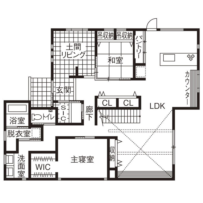 ゆめすみか（吉村一建設） 【3000万円台/大阪/間取り有/全館空調】第一種換気に太陽光発電、ハイスペックに拘る60歳からの家づくりの間取り図（4LDK＋土間リビング）1階