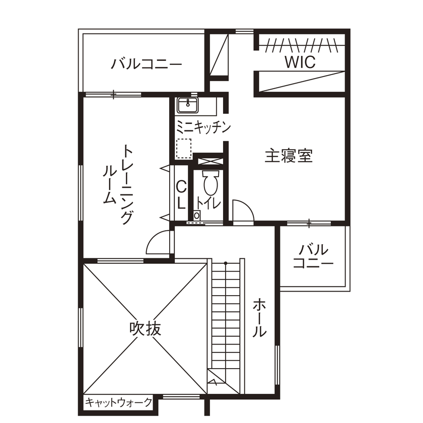 ゆめすみか（吉村一建設） 【4000万円台/兵庫県/間取り有】インダストリアルデザインと稲妻階段で男前風に、吹き抜け大空間の広がる家の間取り図（２LDK＋畳コーナー）2階