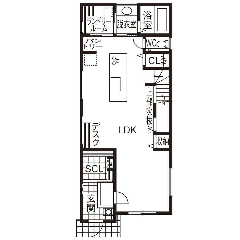 ゆめすみか（吉村一建設） 【2000万円台/大阪/東大阪市/間取り有/全館空調】横並びキッチンやランドリールームで家事シェアの快適な家の間取り図（4LDK）1階
