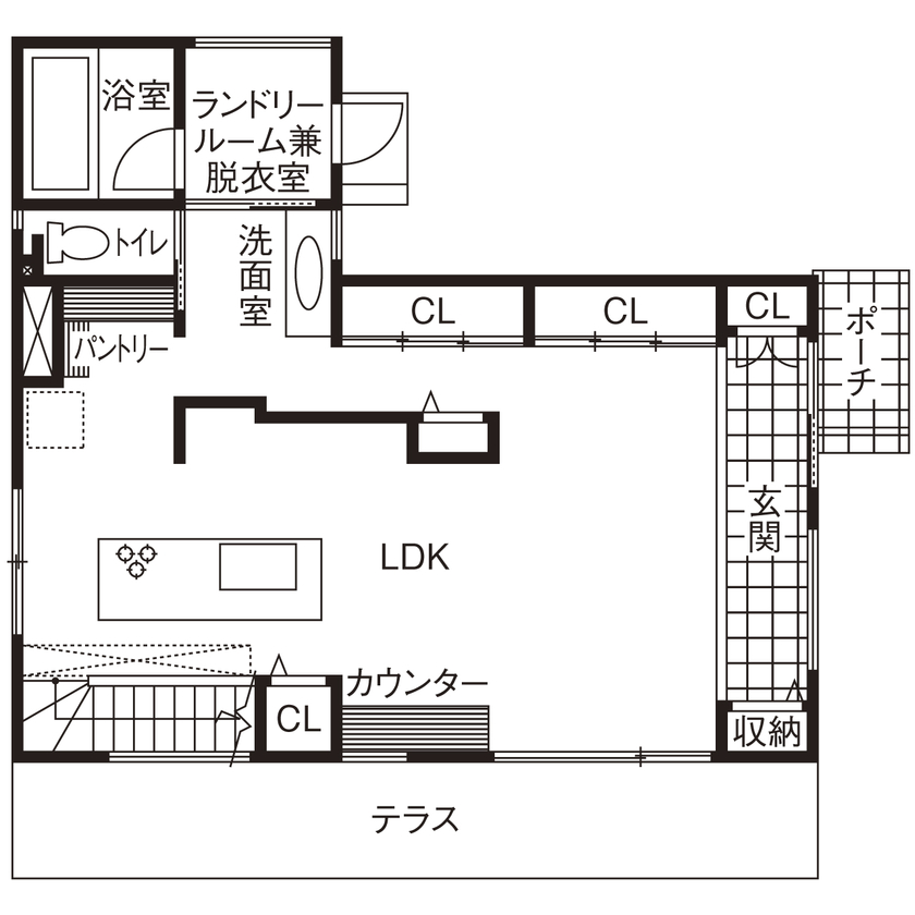 ゆめすみか（吉村一建設） 【3000万円台／大阪／豊中市／間取り有／全館空調】冬でもTシャツで心地いい！ホテルライクな家事ラクの家の間取り図（4LDK）1階