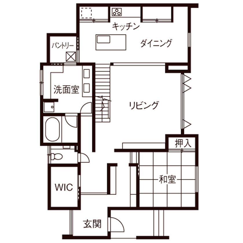 ゆめすみか（吉村一建設） 【4000万円～/大阪/豊中/間取り図有/全館空調】大開口を設けた、年中心地いいホテルライクなくつろぎの邸宅の間取り図（4LDK）1階