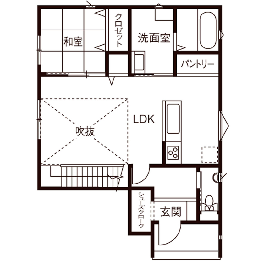 ゆめすみか（吉村一建設） 【2000万円台/大阪/間取り図有】鉄骨階段×吹抜けのある、明るい光に満ちた家族がのびのびと暮らす家の間取り図（4LDK）1階