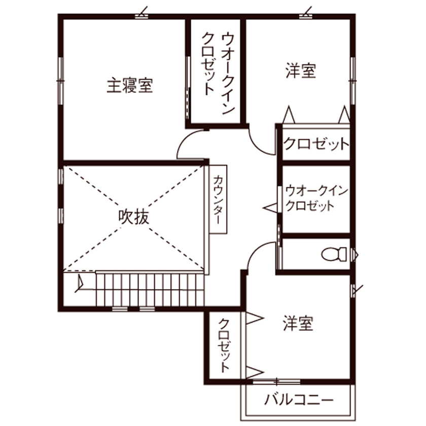 ゆめすみか（吉村一建設） 【2000万円台/大阪/間取り図有】鉄骨階段×吹抜けのある、明るい光に満ちた家族がのびのびと暮らす家の間取り図（4LDK）2階
