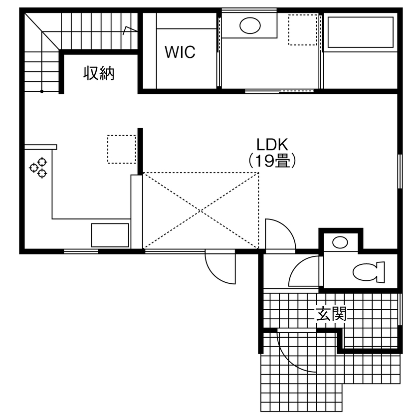 hygge/渡辺工務店 どこを眺めても好きなものに囲まれた、この家から始まるかけがえのない暮らしの間取り図（3LDK）1階