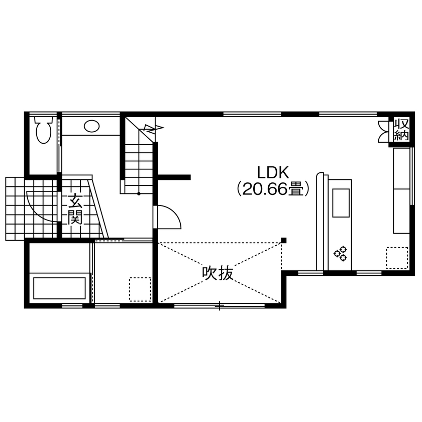 hygge/渡辺工務店 長く安心して暮らせることを考えた、この家から始まるかけがえのない暮らしの間取り図（3LDK）1階
