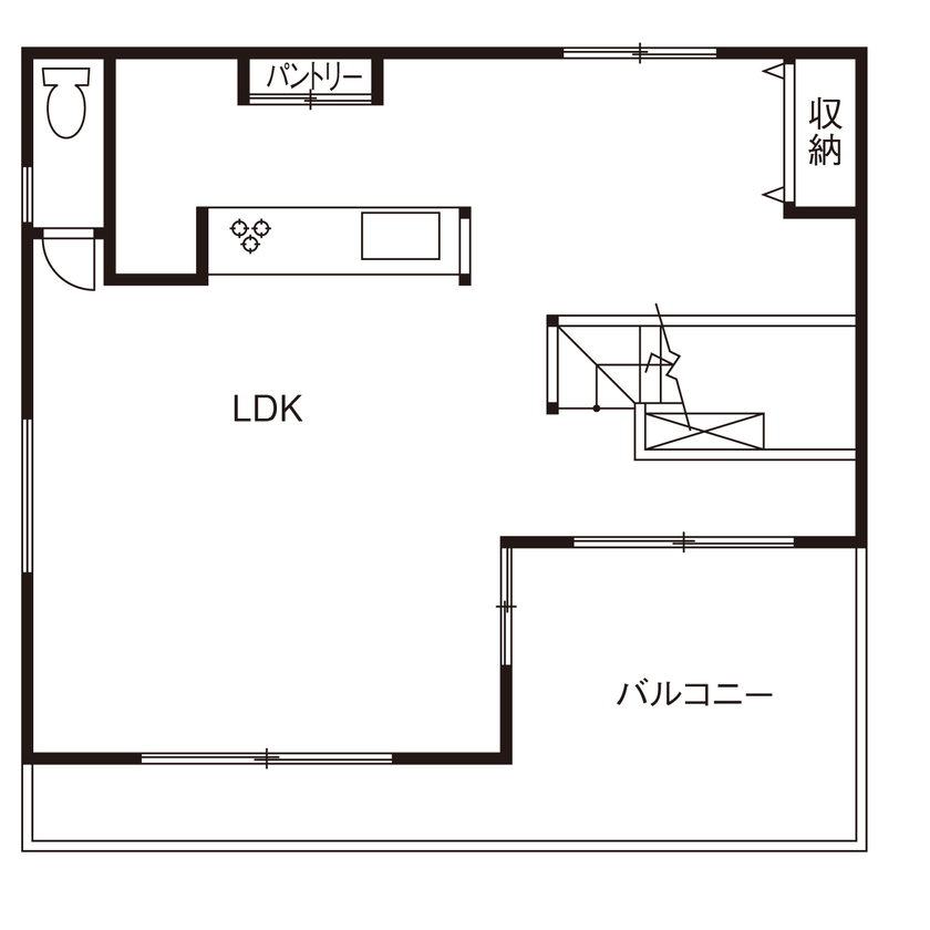 本間工務店 【千葉市/2階リビング/2000万円台】大きなバルコニー付きのリビングで、開放的な暮らしを楽しむの間取り図（3LDK）2階