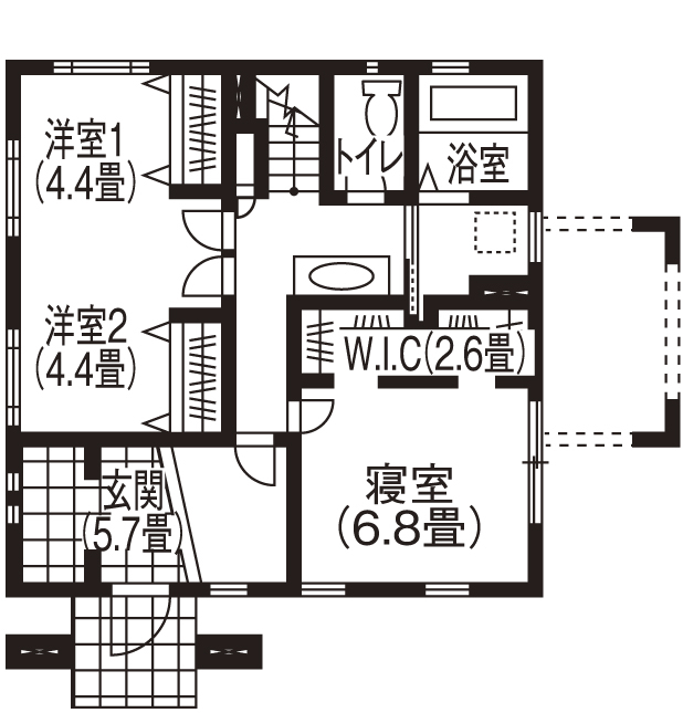 アイムの家　宮城 【本体1960万円・間取有】大きな窓から眺望を楽しむ　北フランスをイメージした家の間取り図（4LDK）1階