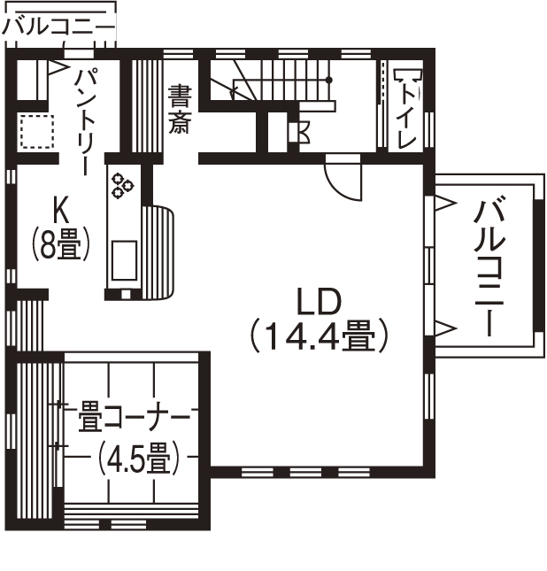 アイムの家　宮城 【本体1960万円・間取有】大きな窓から眺望を楽しむ　北フランスをイメージした家の間取り図（4LDK）2階