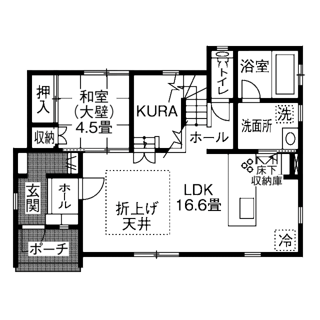 アイムの家　宮城 念願だった愛犬も加わって「家族を笑顔にする家」が実現の間取り図（3LDK）1階