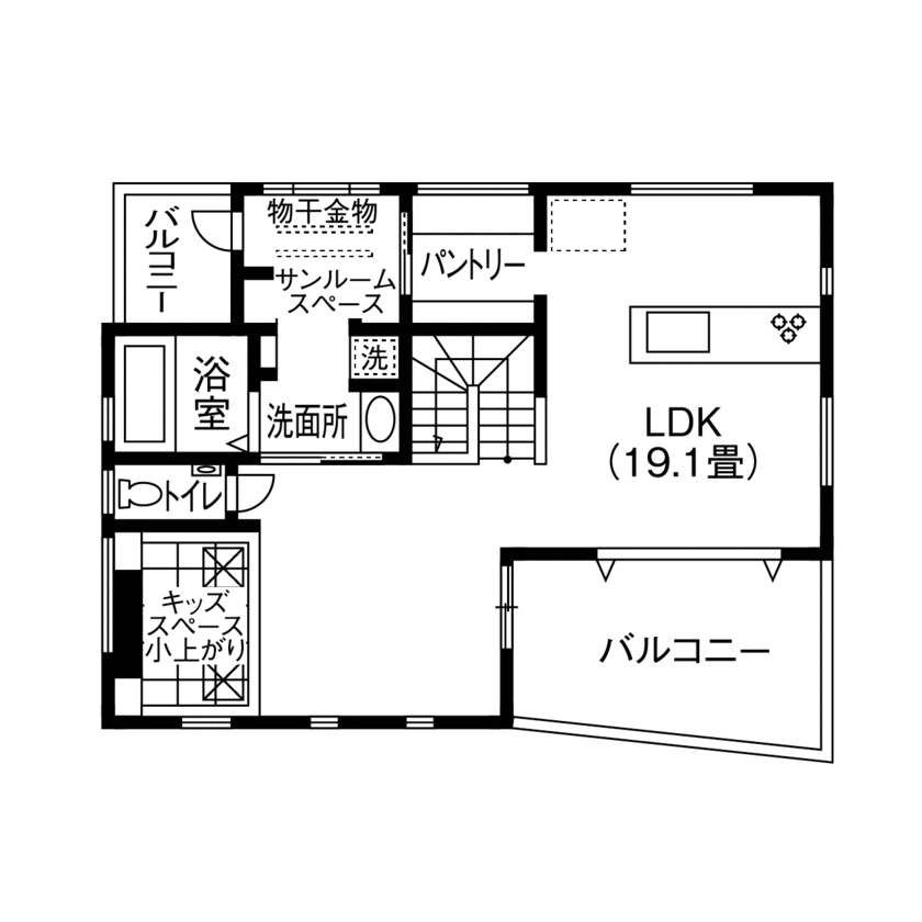 アイムの家　宮城 【2000～2500万円・間取り有】ほぼ理想通りの仕上がりに満足。居心地のよい2階リビングの家の間取り図（2LDK）２階