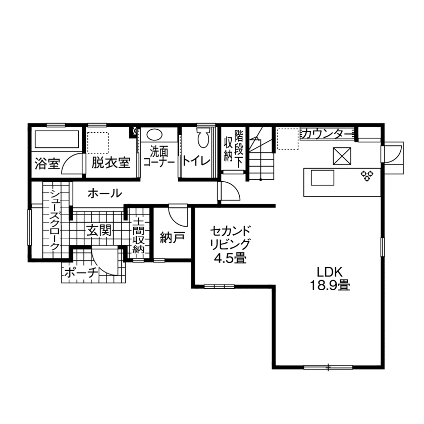 アイムの家　宮城 【2500～3000万円・間取り有】家づくりを存分に楽しんで実現。「好き」を全部詰め込んだ住まいの間取り図（3LDK）１階