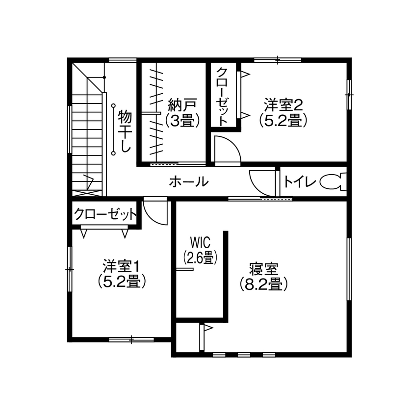アイムの家　宮城 【2000～2500万円・間取り有】白と木目が調和する寛ぎの空間。日々の家事のしやすさにも配慮の間取り図（4LDK）２階