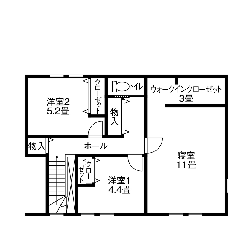 アイムの家　宮城 【2000～2500万円・間取り有】白が映える個性的なフォルム。水まわりの動線に配慮した居心地のよい家の間取り図（3LDK）２階