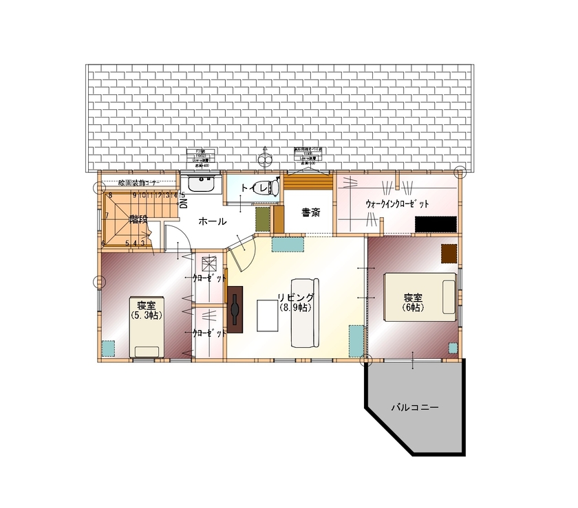 鬼丸ホーム 【アンティーク調】家族みんなが満足のいく希望のテイストを実現の間取り図（5LDK）2階