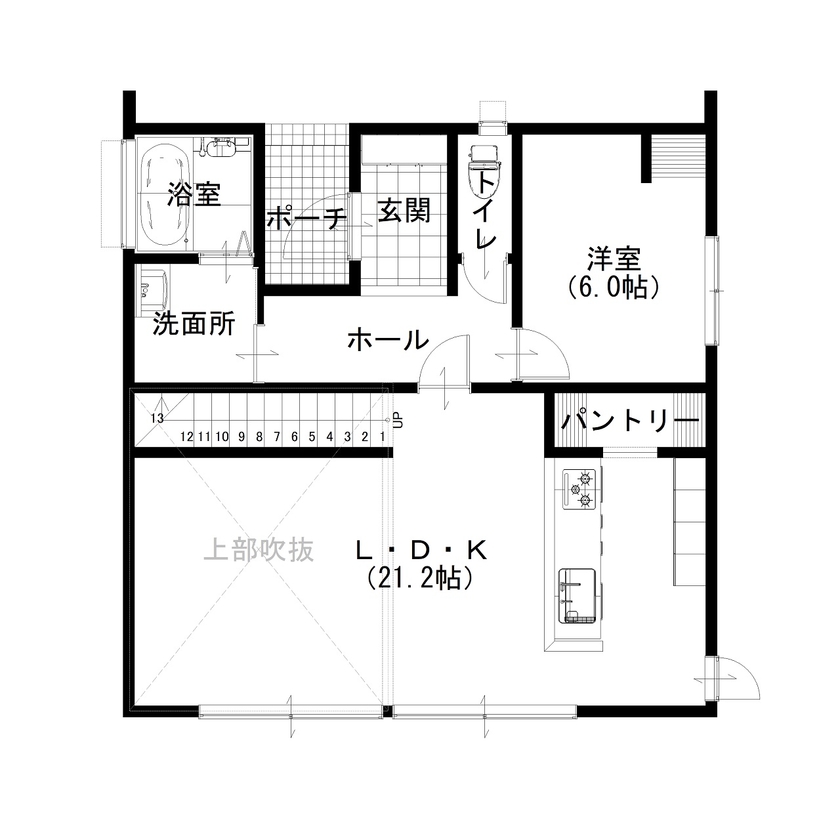 オールハウジング 抜け感がつなぐホテルライクハウス　キーワードは「大空間」の間取り図（4LDK）1階