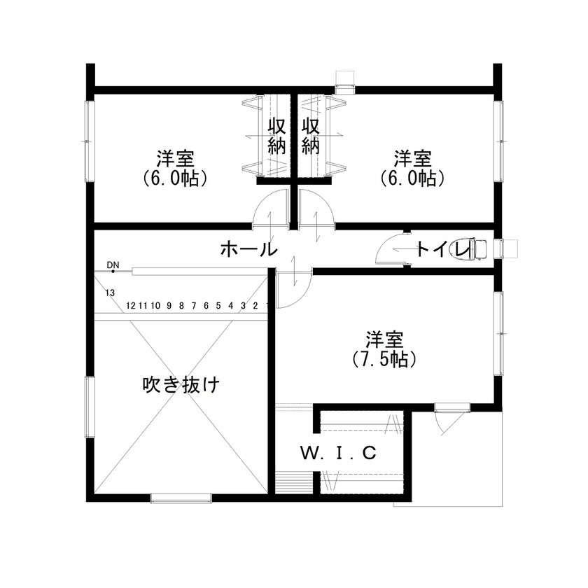 オールハウジング 抜け感がつなぐホテルライクハウス　キーワードは「大空間」の間取り図（4LDK）2階
