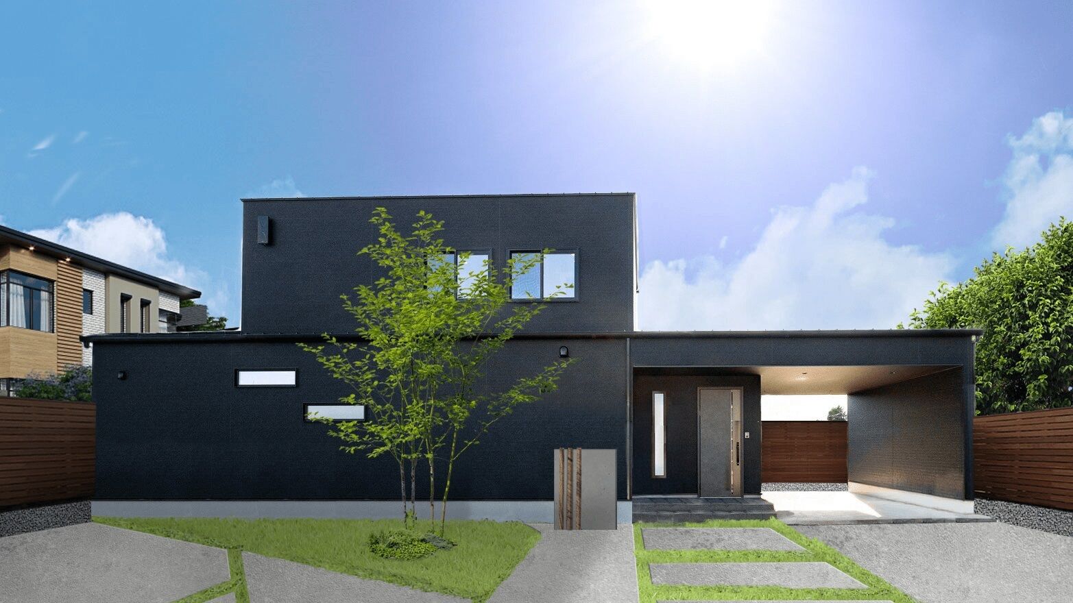 オールハウジング 直線が美しいラグジュアリー×モダン　ガレージハウス　日常に溶け込むプライベートホテル　の建築実例画像1