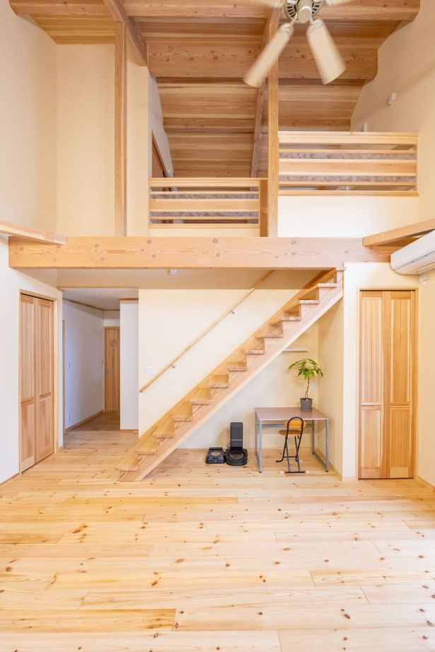 アサヒ開発 【滋賀県｜平屋風｜間取り図あり】無垢の木の床や塗り壁、木組みの天井の、木に癒される山小屋のような家の建築実例画像2