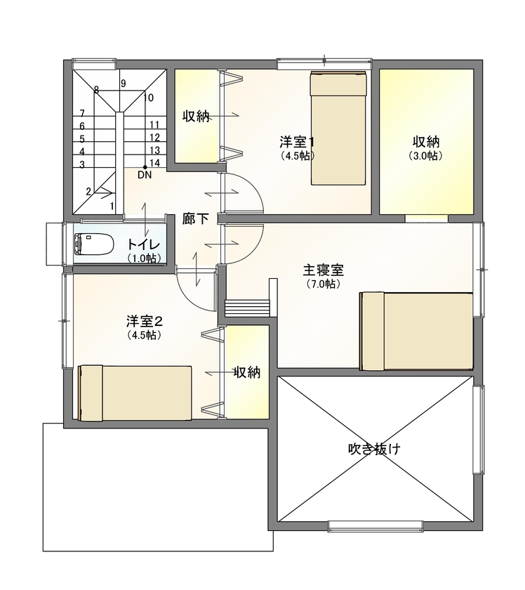 アサヒ開発 【草津市｜子育て｜間取り図あり】初めての家づくりをわかりやすくサポート。性能も使用する素材も大満足の間取り図（3LDK＋畳スペース）２階