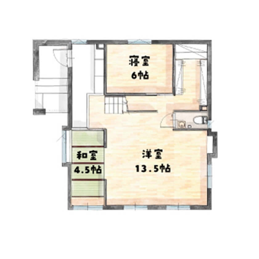 ササキハウス 【山形市/4LDK/38坪/2階リビング】和と洋が美しく調和した「japandi」の間取り図（4LDK）1階