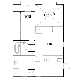 ナカミチホーム 【2000万円台/箕面市/間取り図有/30坪台】アメリカンヴィンテージスタイルで叶えるゆとりある大人の暮らしの間取り図（2LDK）1階