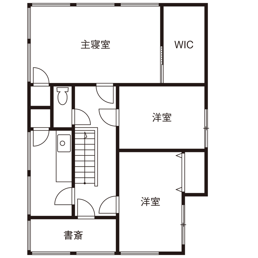 ナカミチホーム 【3000万円台/兵庫県/間取り図有/40坪台】L字キッチンで家事ラク仕様。アメリカンアイクラーホームの家の間取り図（4LDK）２階