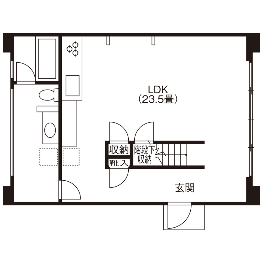 ナカミチホーム 【3000万円台/間取り図有/29坪】まるでログハウス。木のぬくもりに包まれた落ち着きのあるブリキの家の間取り図（2LDK）1階