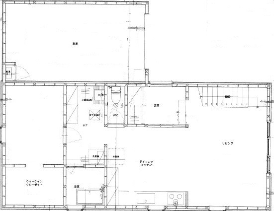 大元工務店 <札幌市/無垢材/吹抜>漆喰やレンガなど多彩な素材を活かし、ビンテージ家具が似合うこだわりの空間にの間取り図（2LDK+フリースペース）1階