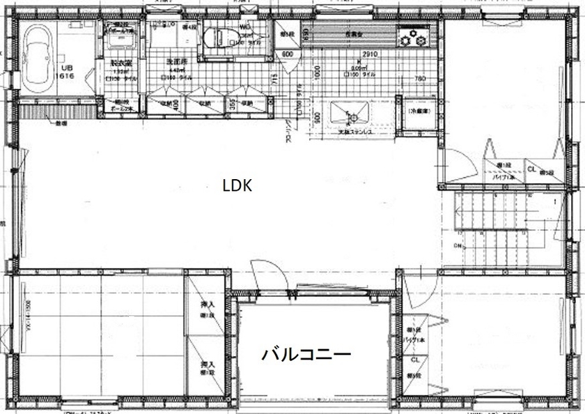 大元工務店 <千歳市/2階リビング/ビルドインガレージ>住宅街でも開放感を感じる、お気に入りの我が家の間取り図（3LDK）2階