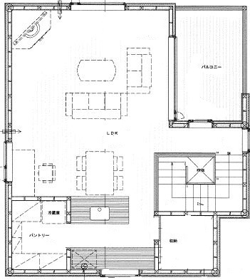 大元工務店 <札幌市/無垢材/2階リビング/薪ストーブ>建ててるときも建てた後もずっと永く愛着が持てる家の間取り図（2LDK）1階