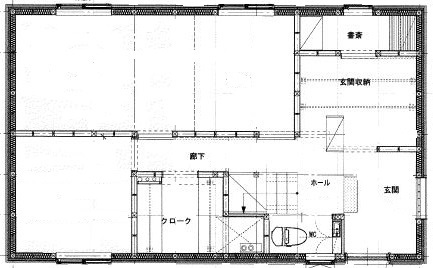 大元工務店 <札幌市/薪ストーブ/2階リビング>カーポートの屋根を活用したテラスが印象的、木のぬくもりを感じる我が家の間取り図（3LDK）1階