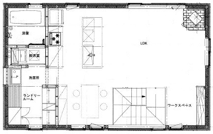 大元工務店 <札幌市/薪ストーブ/2階リビング>カーポートの屋根を活用したテラスが印象的、木のぬくもりを感じる我が家の間取り図（3LDK）2階