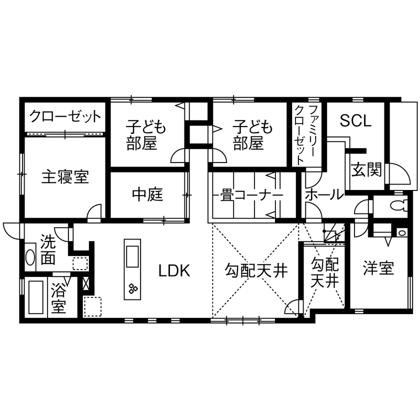 H.B.HOMES（エイチビーホームズ） 【和歌山県/約37坪/2000万円台】中庭を配することでいつでも明るい、こだわりが詰まった平屋の住まいの間取り図（4LDK）1階