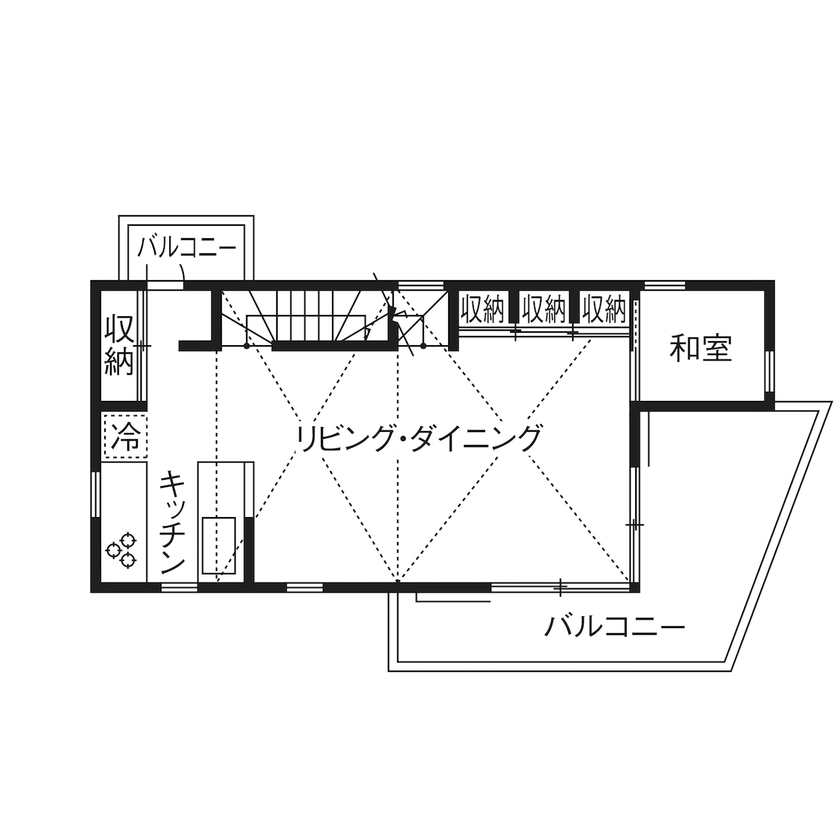 スタジオCoCo-Li 一級建築士事務所 【2000万円台|20坪台|間取|ロフト|バルコニー】無垢の床で素足が気持ち良い 子供の遊び心がくすぐられる家の間取り図（2LDK）2階