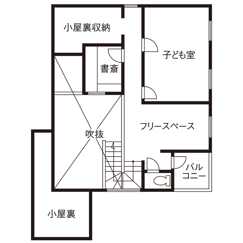 ATELIER YI:HAUS (アトリエイハウズ ） 【平屋風・吹き抜け・家事ラク】自然素材の空間に光がたっぷり。造作で好きなデザインも使い勝手も叶えたの間取り図（3LDK）2階