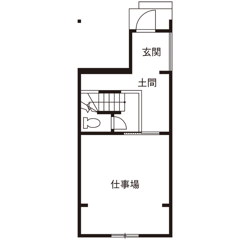 ATELIER YI:HAUS (アトリエイハウズ ） 【狭小地／3階建て／2階LDK】難条件を見事に克服。「好き」を詰め込み、家事ラクや楽しい子育ても叶えたの間取り図（3LDK+仕事場）1階