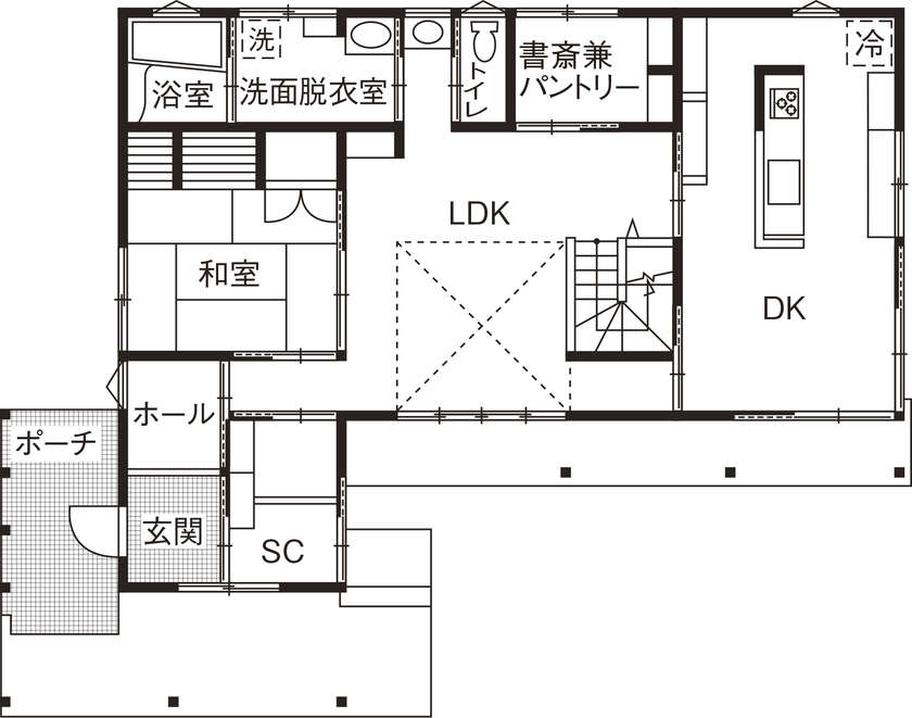 フジコーポレーション 【間取り図あり/4LDK/木の家】開放的なプライベート時間。「風が遊ぶ家」の間取り図（4LDK）1階