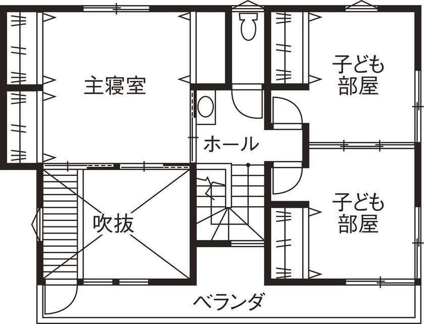 フジコーポレーション 【間取り図あり/4LDK/木の家】開放的なプライベート時間。「風が遊ぶ家」の間取り図（4LDK）2階