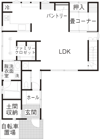 フジコーポレーション 木の美しさを導き、描く。風光が舞う「寛ぎ」の住まいの間取り図（4LDK）１階